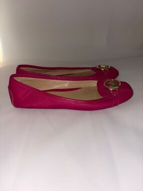 Michael Kors Fulton Moc Hot Pink Leather MK Logo Ballet Flats Size 10